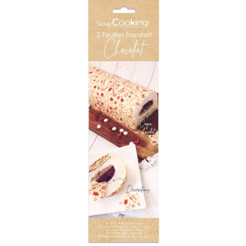 Le Chocolat<ScrapCooking 2 feuilles transfert pour bûche motif Noël,