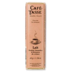 Le Chocolat<Café Tasse Barre de chocolat au Lait Praliné Amandes et Brisures de crêpes,