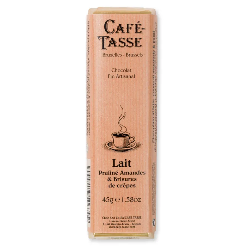 Le Chocolat<Café Tasse Barre de chocolat au Lait Praliné Amandes et Brisures de crêpes,