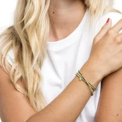Les Bijoux<Têtes Blondes Collier et Bracelet 3 tours Trèfle Vert Marbré,