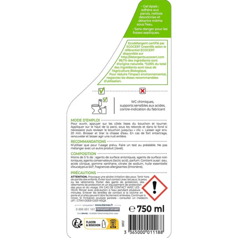 Écologiques<STARWAX Détartrant gel WC et Broyeurs Soluvert,