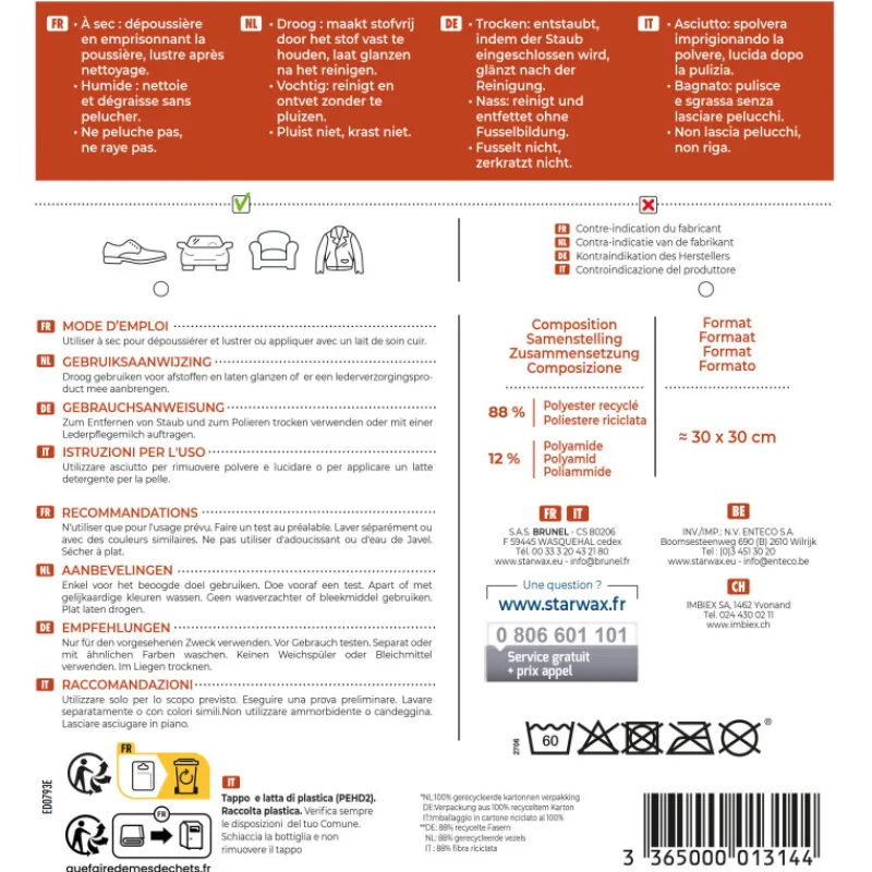 Brosserie<STARWAX Microfibre spécial cuir,