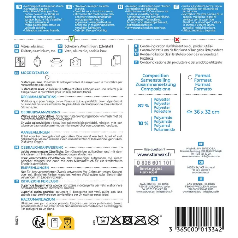 Brosserie<STARWAX Microfibre Vitres et Miroirs,