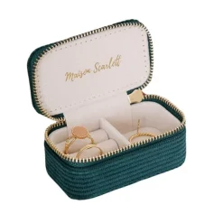 Les Bijoux|Les Accessoires<Maison Scarlett Mini Boîte à Bijoux de Voyage Marie Velours Côtelé Vert,
