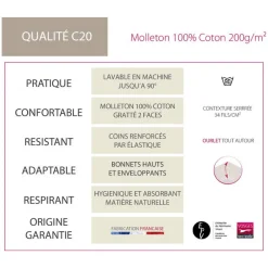 Protections Literie Et Alèses<Blanc des Vosges Protège matelas C20 grand bonnet,