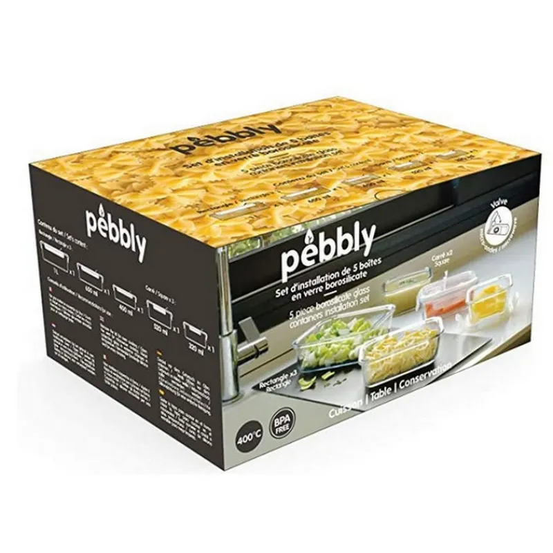 Boîtes Repas Et Accessoires|Boîtes Hermétiques<PEBBLY Set de 5 boîtes en verre,