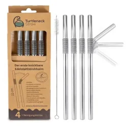 Ustensiles En Inox<Turtleneck Straw Set de 4 pailles flexibles argent, Turtleneck® Straw