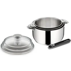 Amovible<LAGOSTINA Série de 3 casseroles avec couvercles et poignée Salvaspazio+,