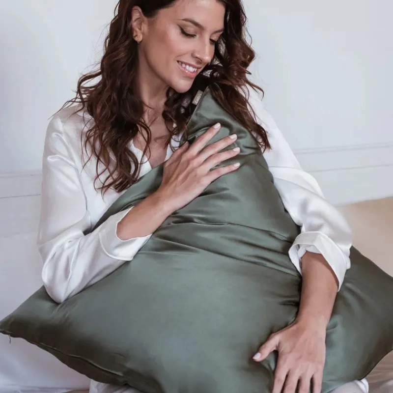 Les Accessoires|Housses De Couette, Parures<Emily's Pillow Taie d'Oreiller en Soie 65 x 65 cm Vert Sauge,