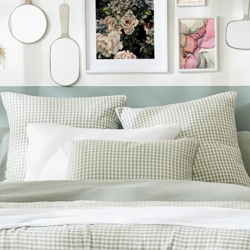 Housses De Couette, Parures<L'effet papillon Taie d'oreiller Gaze de coton Vickie Eucalyptus,